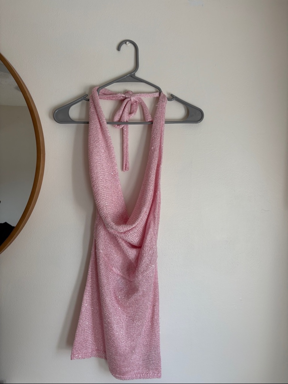 Edikted Pink Halter Cowl Neck Sparkle Dress